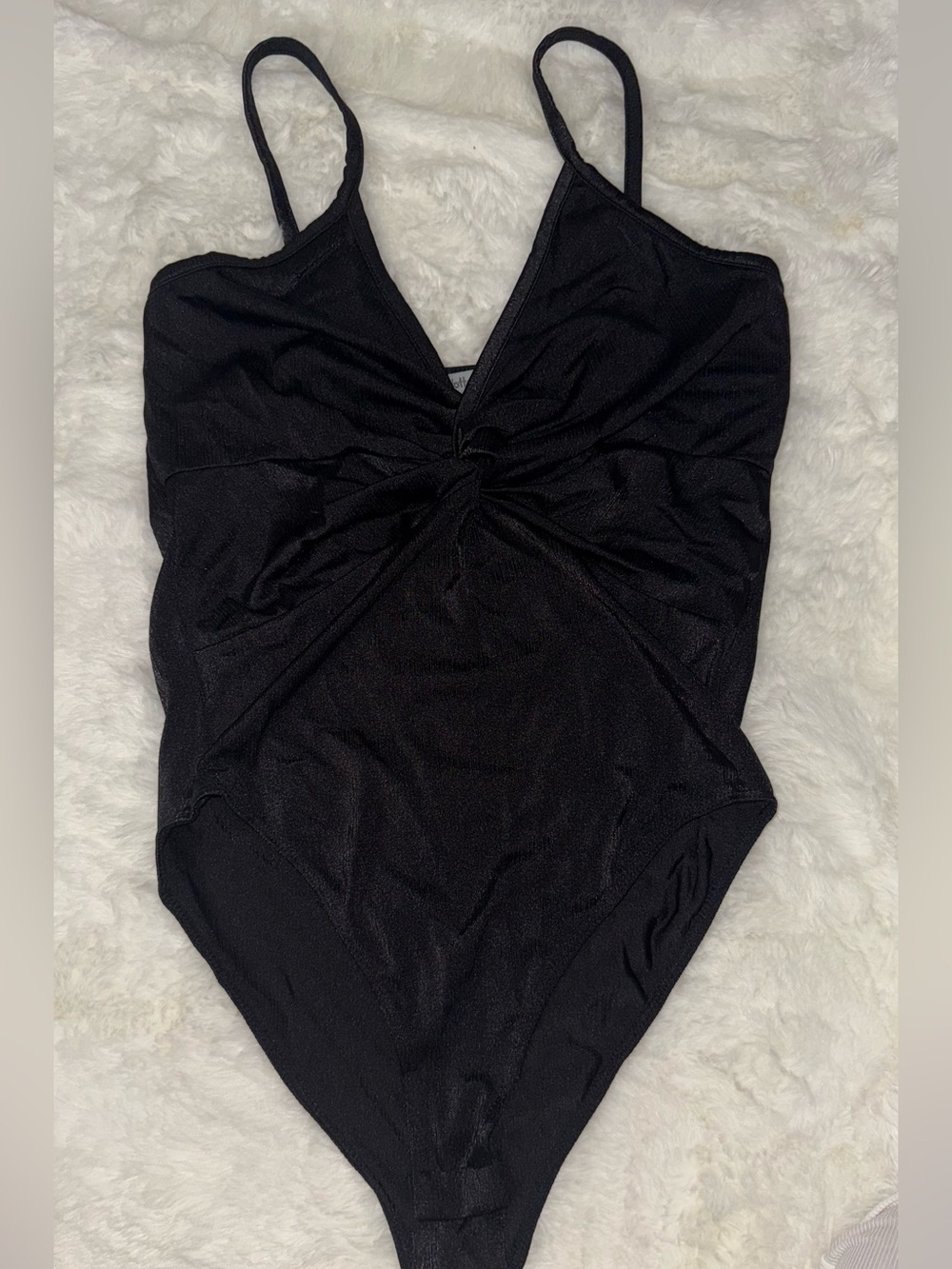 Charlotte Russe Black Twist-Front One-Piece Bodysuit